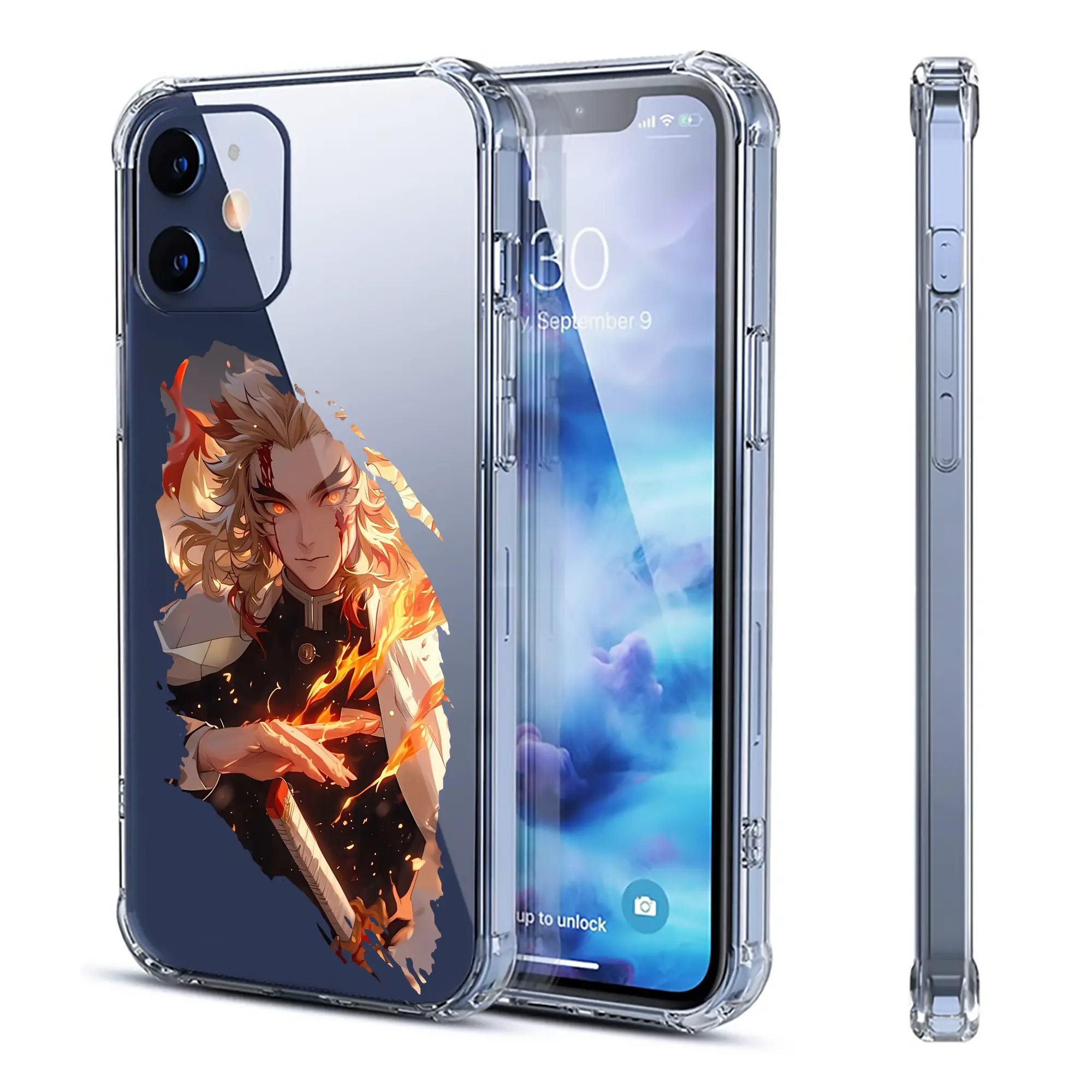 鬼滅の刃 グッズ,煉獄 杏寿郎 - IPhone 12シリーズ対応 ・ 透明スマホケース ・ クリアソフトケース ・ TPU素材 ・ 耐衝撃 ・ 高密着 ・ 防汚 防指紋 ・ 簡単着脱